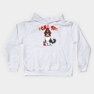 Funny Collie Dog is a firefighter Kids Hoodie